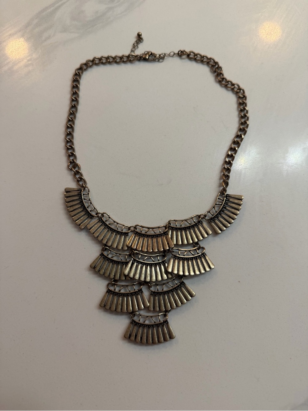 Statement Tiered Fan Pendant Necklace - Gold Tone